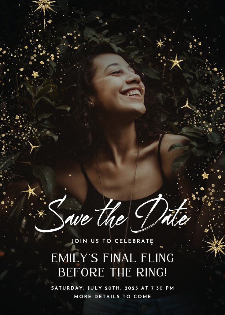 Golden stars and dots -  invitación para despedida de soltera